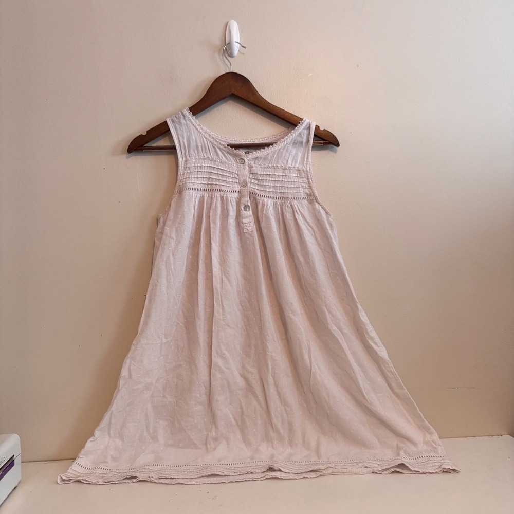 Marisa Christina Womens XS Pink Swiss Dot Pintuck Sleeveless Babydoll Nightgown